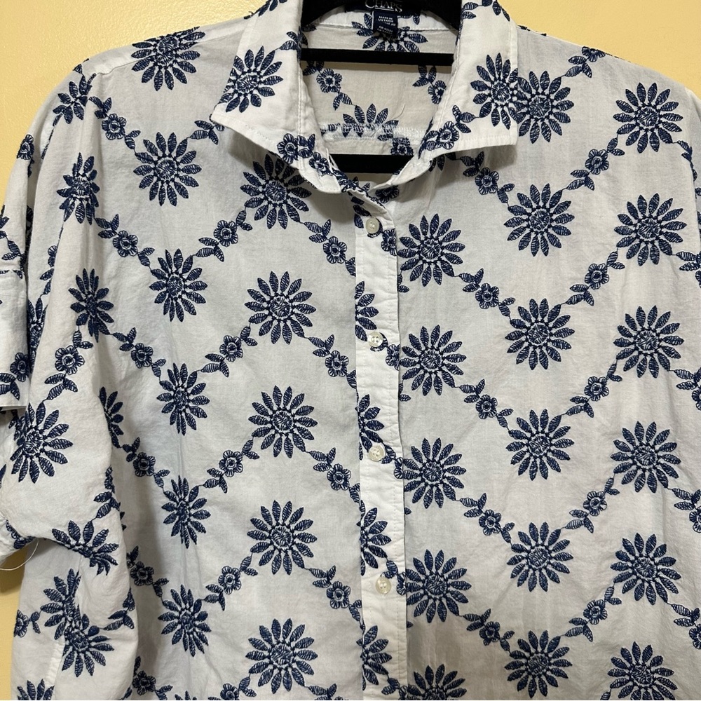 Chaps Floral Sun Embroidered Short Sleeve Button Up Shirt Women XXL White - Picture 3 of 6